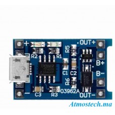 Module chargeur pour batterie Lithium 18650 TP4056: 5V 1A 