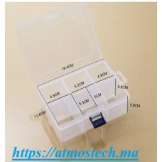 Boîte plastique avec couvercle, transparente 16,4x11,8x5,8 cm 6 casiers