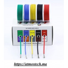 Fil de raccordement flexible en cuivre étamé et silicone 24 AWG - Câble électrique toronné 300 V pour projets électroniques et électriques