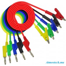 Fil de test à double extrémité 1 m. Tension électrique. Fiche banane 4 mm. Pince crocodile 60dh par câble