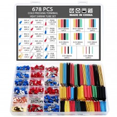 Jeu de 678 cosses de fils électriques, 350 cosses à sertir et connecteurs bout à bout + 328 gaines thermorétractables (678 pièces) Jeu de 678 cosses de fils électriques, 350 cosses à sertir et connecteurs bout à bout + 328 gaines thermorétractables (678 pièces)
