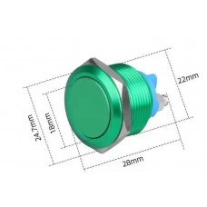 Bouton vert cuivre 22MM - tête plate à retour - avec vis 22P-10/A